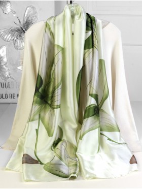 Premium Silk Feeling Light Green Floral Scarf